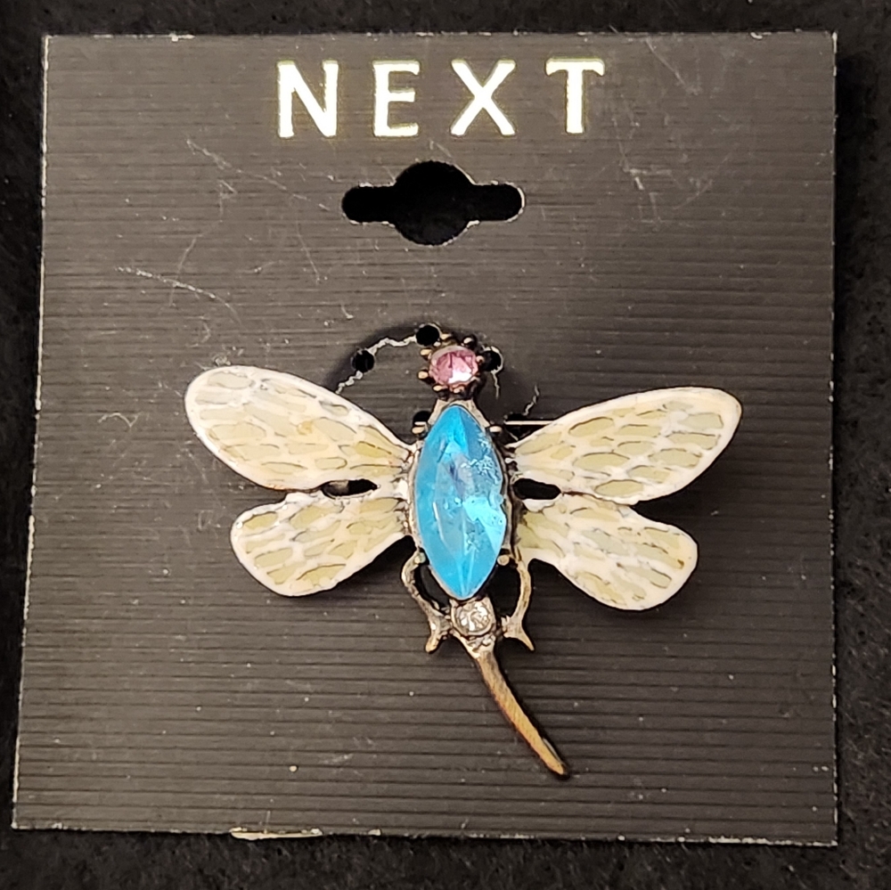 Vintage "Next" Dragonfly Brooch with Blue &Pink Accents Gemstones